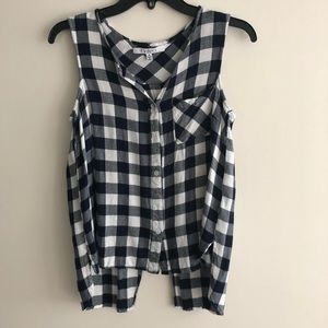 Navy blue and white plaid top